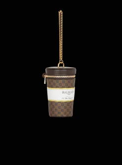 Women Balmain Coffee Cup Minaudière In Mini Monogram Canvas