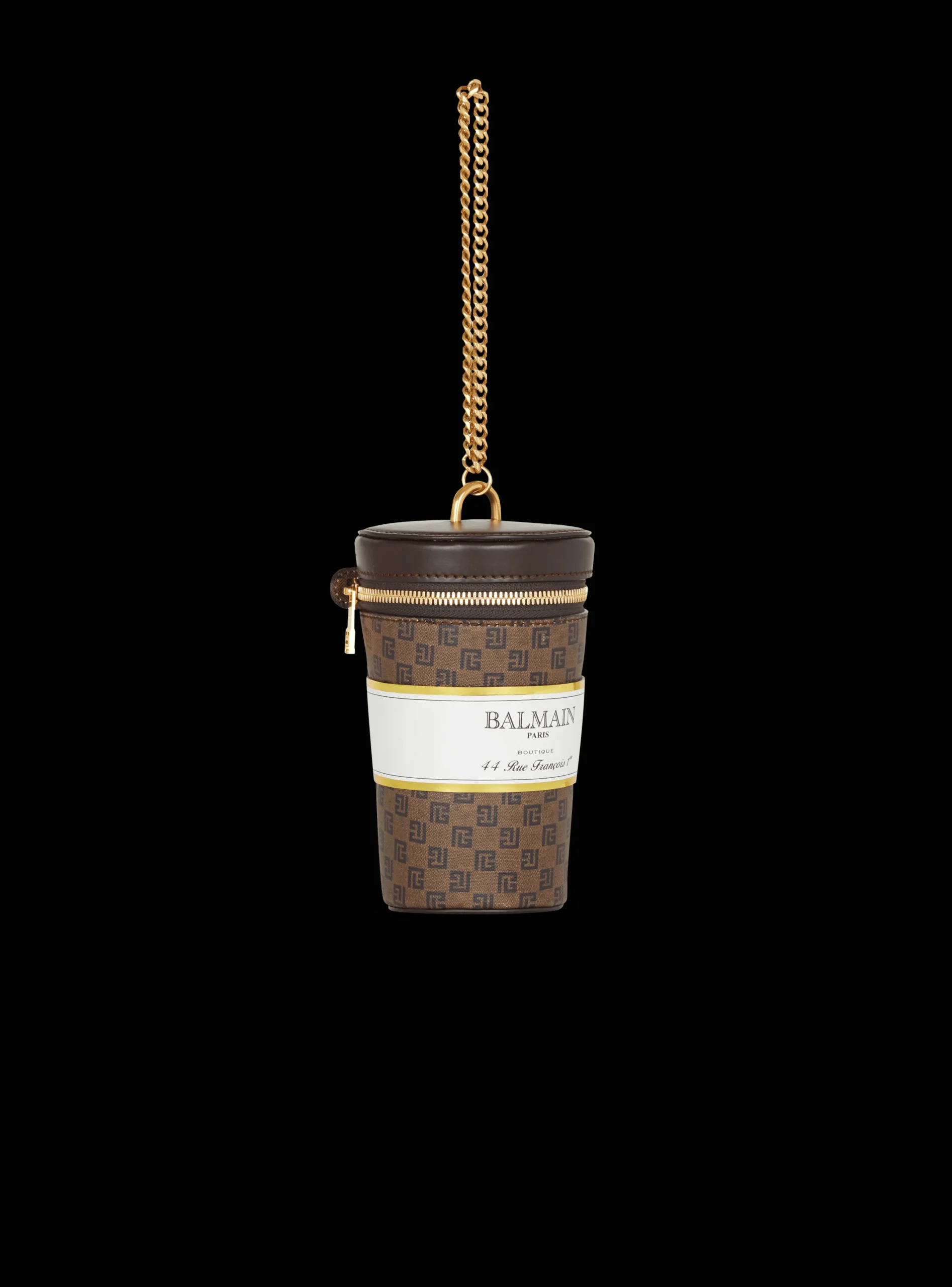 Women Balmain Coffee Cup Minaudière In Mini Monogram Canvas