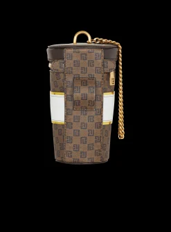 Women Balmain Coffee Cup Minaudière In Mini Monogram Canvas