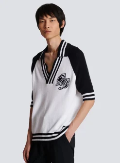 Balmain College Baseball PB Signature Knit Polo Shirt