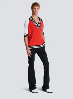 Balmain College Baseball PB Signature Knit Polo Shirt