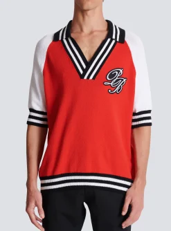 Balmain College Baseball PB Signature Knit Polo Shirt