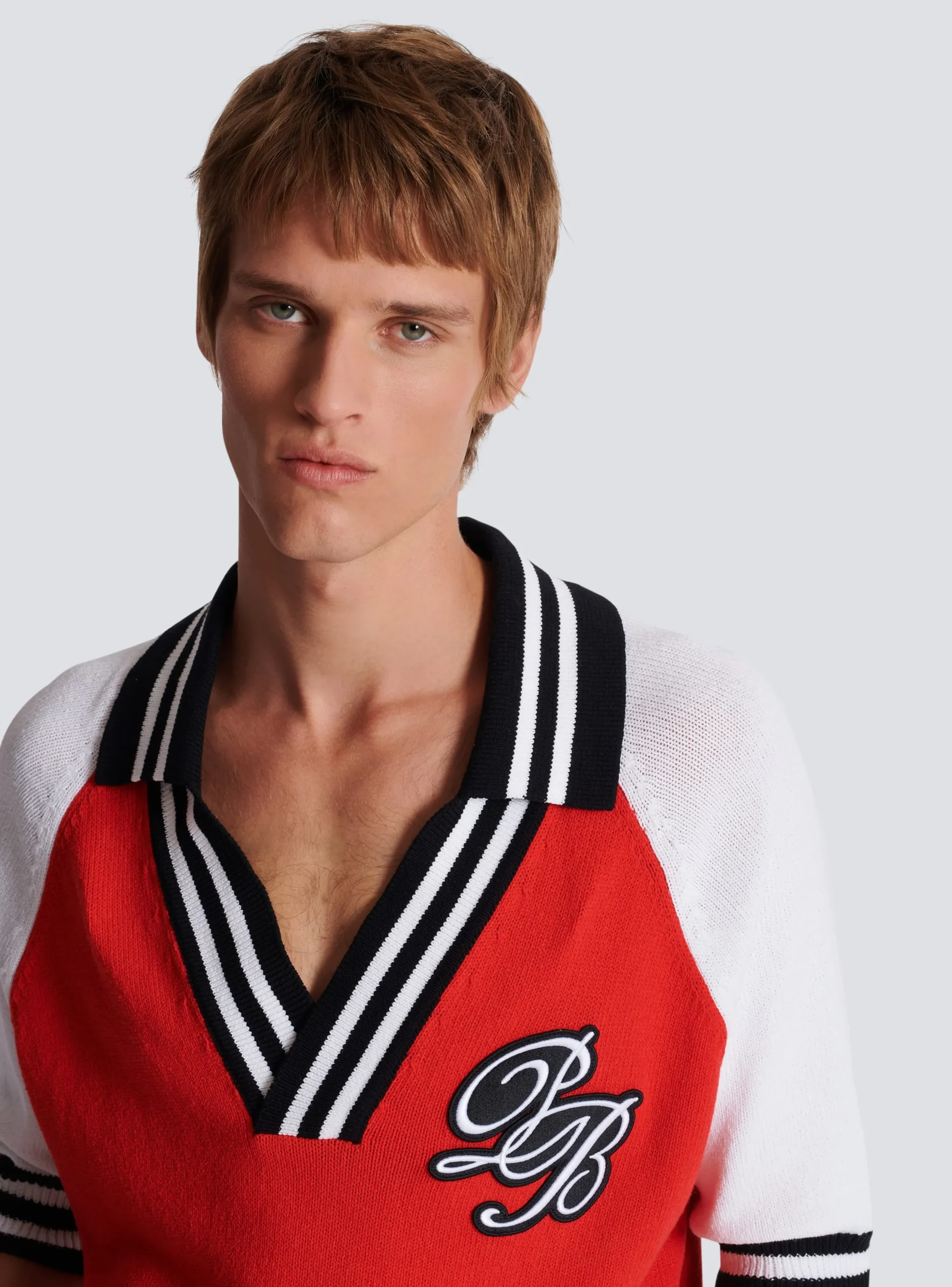 Balmain College Baseball PB Signature Knit Polo Shirt