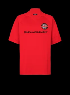 Balmain Cotton Piqu&eacute; Polo Shirt With Racing Embroidery