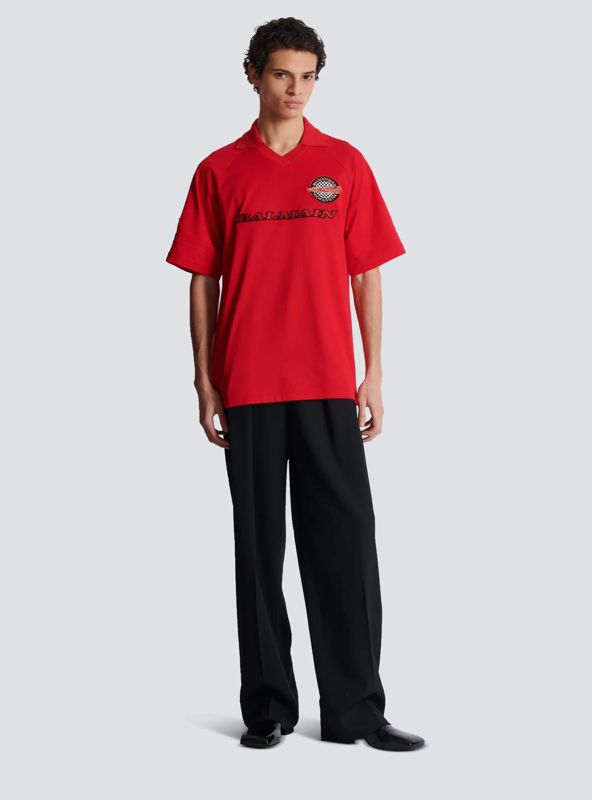 Balmain Cotton Piqué Polo Shirt With Racing Embroidery