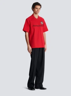Balmain Cotton Piqué Polo Shirt With Racing Embroidery