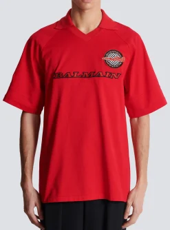 Balmain Cotton Piqué Polo Shirt With Racing Embroidery