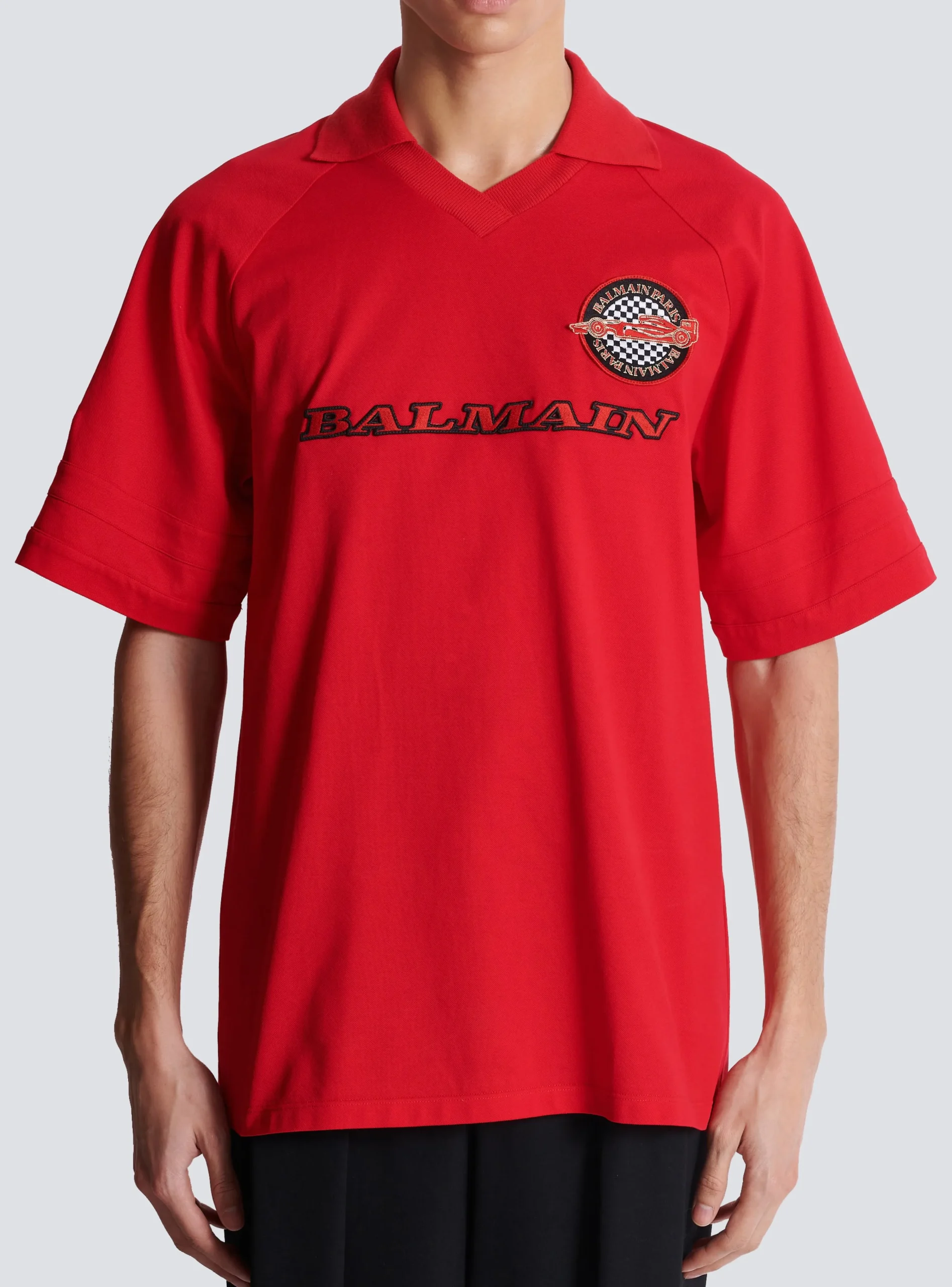 Balmain Cotton Piqué Polo Shirt With Racing Embroidery