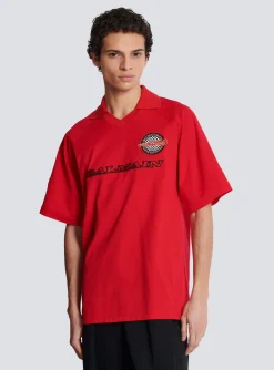 Balmain Cotton Piqué Polo Shirt With Racing Embroidery