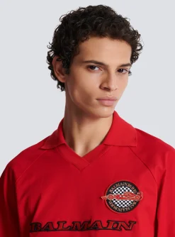 Balmain Cotton Piqué Polo Shirt With Racing Embroidery