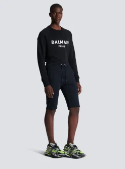 Balmain Cotton Shorts With Flocked Paris Logo