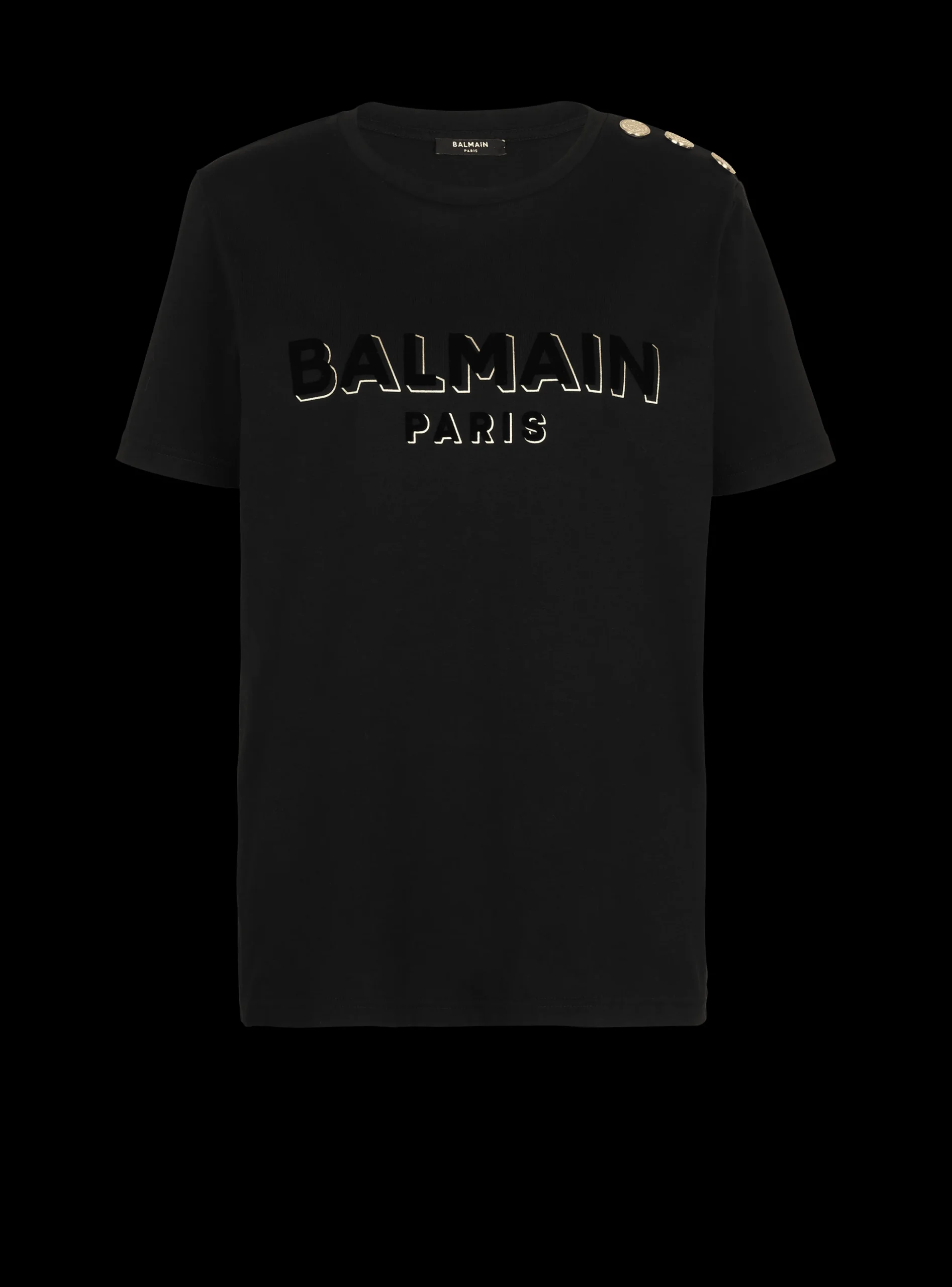 Women Balmain Cotton T-shirt With Flocked Metallic Logo