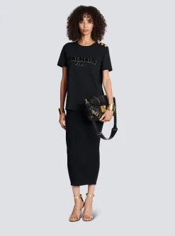 Women Balmain Cotton T-shirt With Flocked Metallic Logo