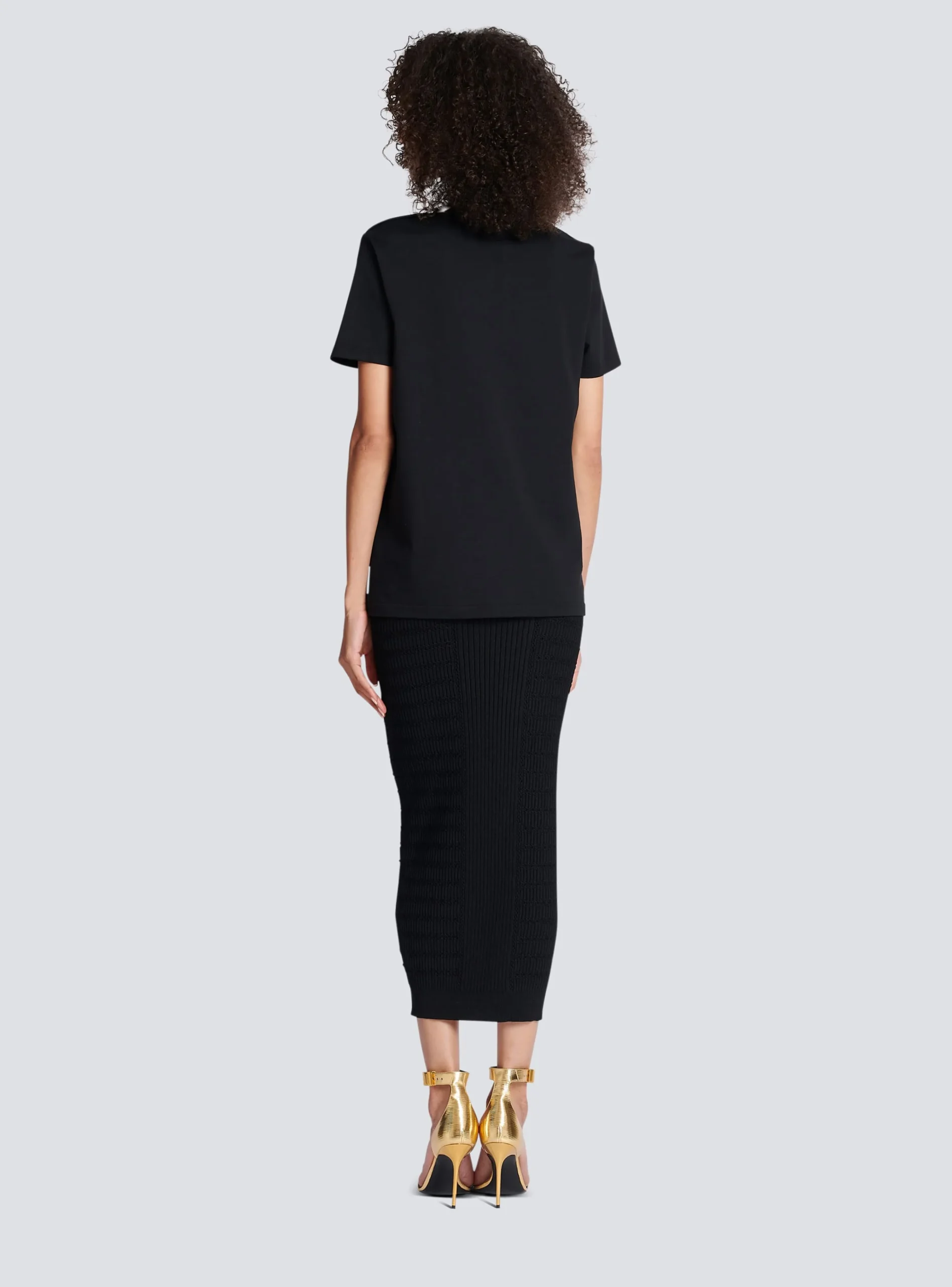Women Balmain Cotton T-shirt With Flocked Metallic Logo