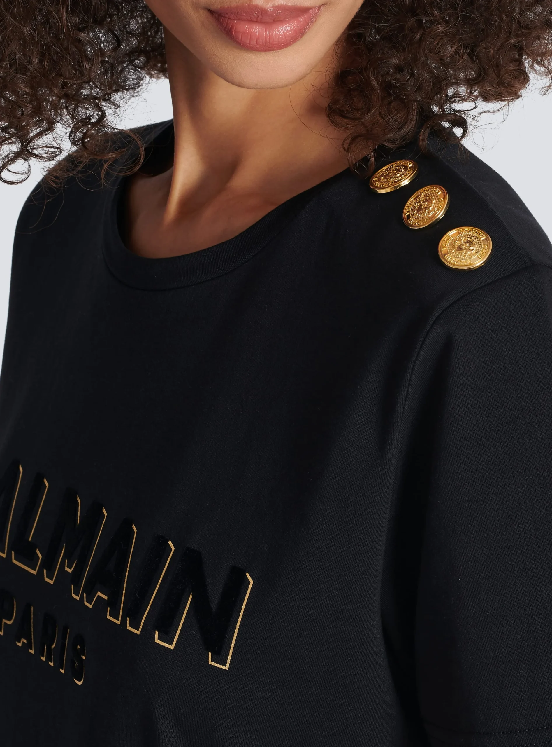 Women Balmain Cotton T-shirt With Flocked Metallic Logo