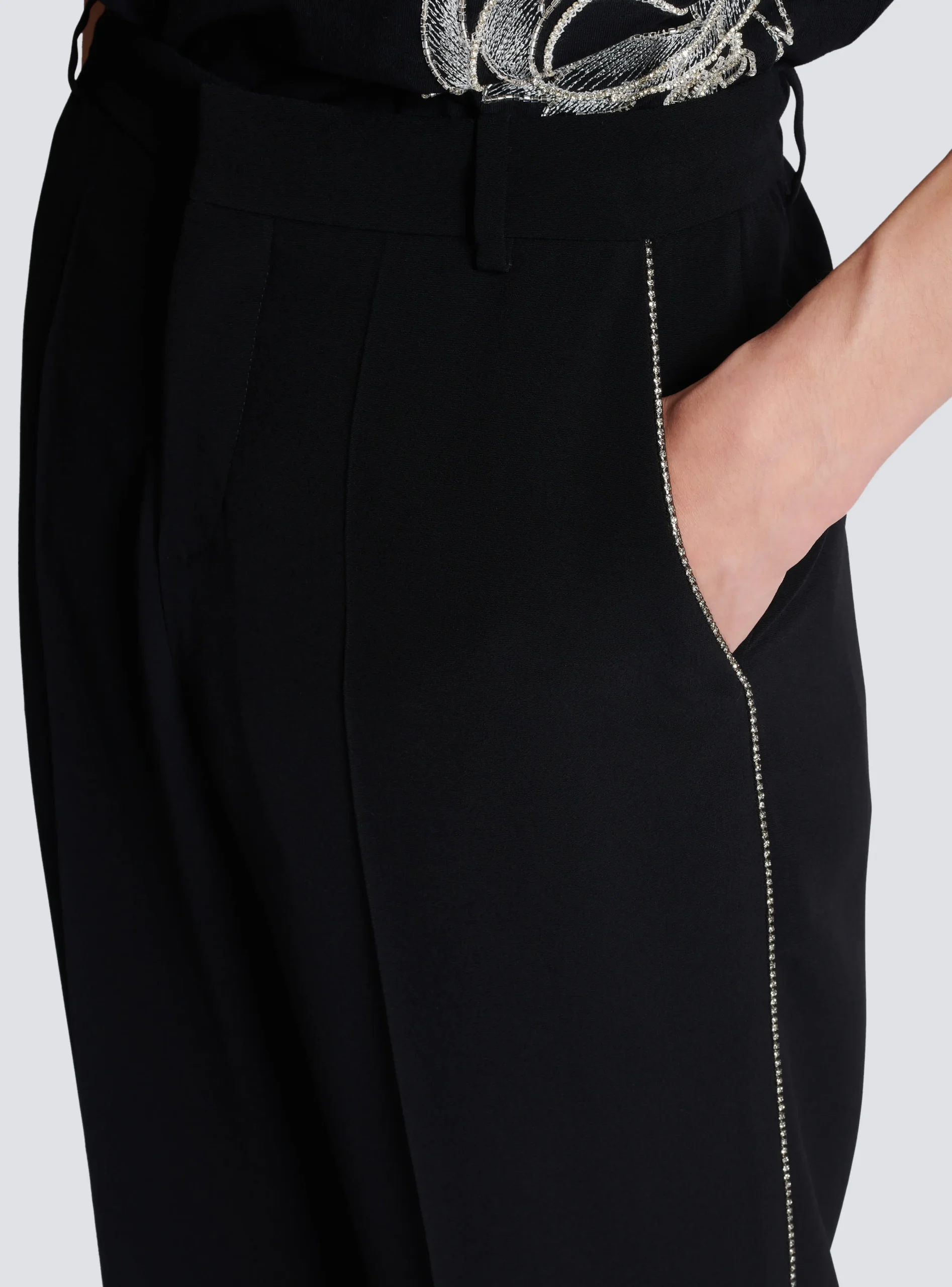 Balmain Crepe And Rhinestone Trousers