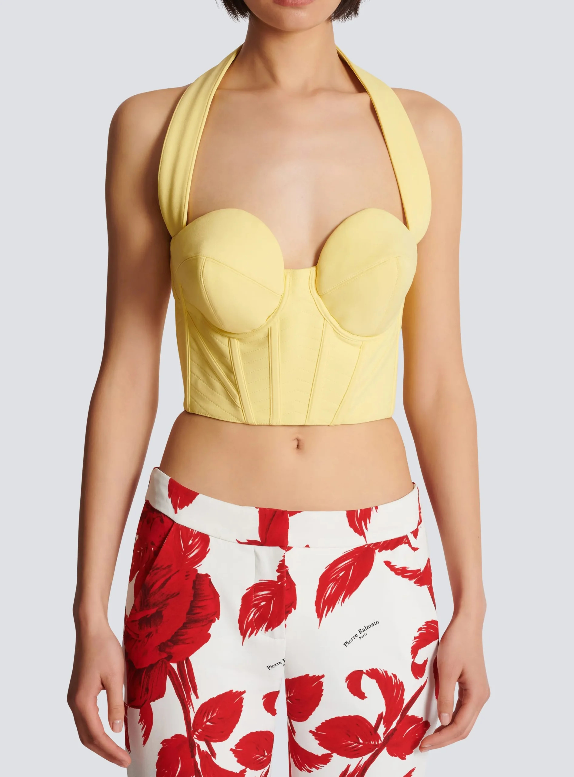 Women Balmain Crepe Halterneck Crop Top