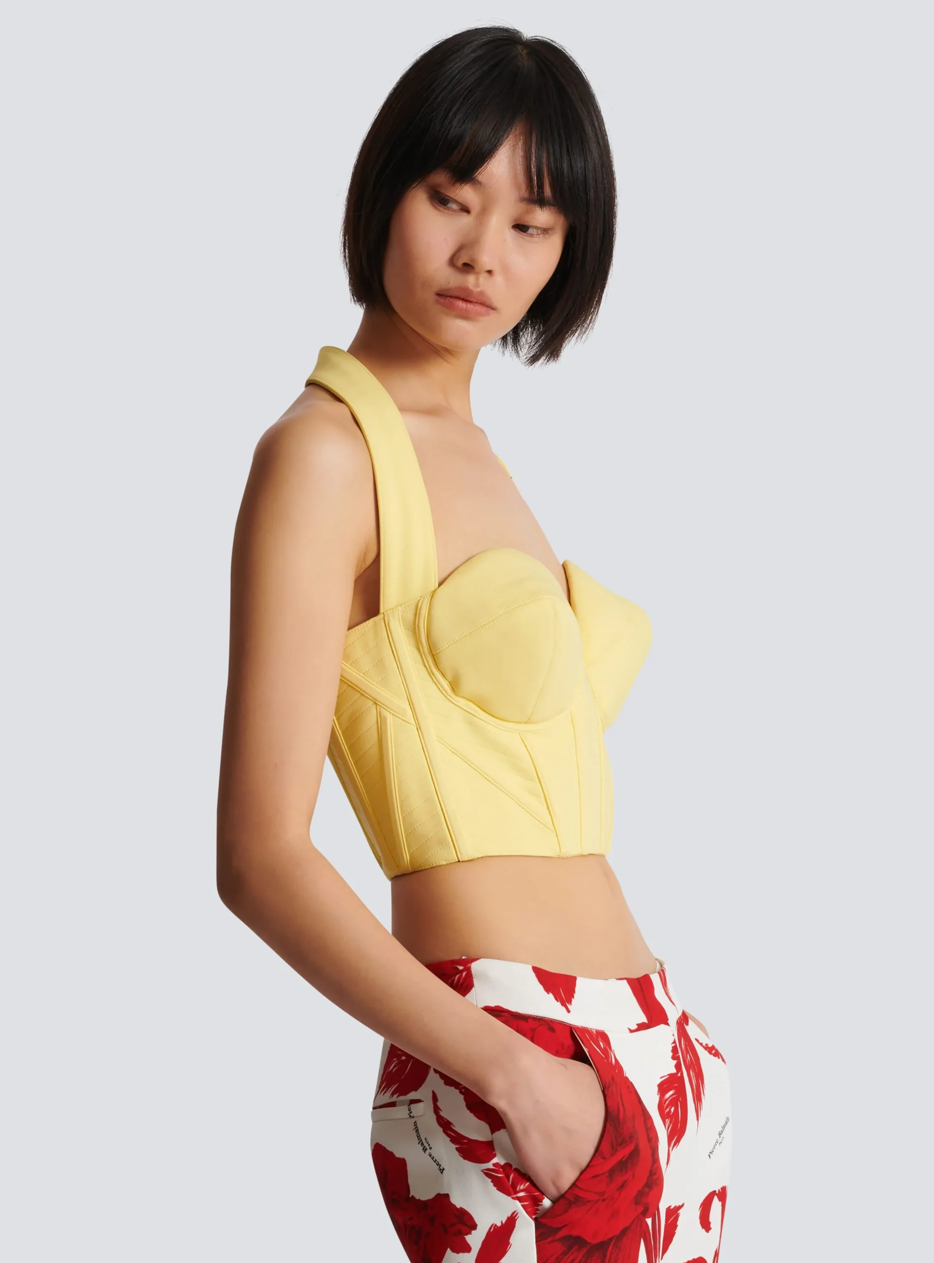 Women Balmain Crepe Halterneck Crop Top