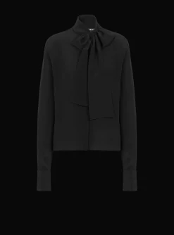 Women Balmain Crepe Shirt With Bow Collar
