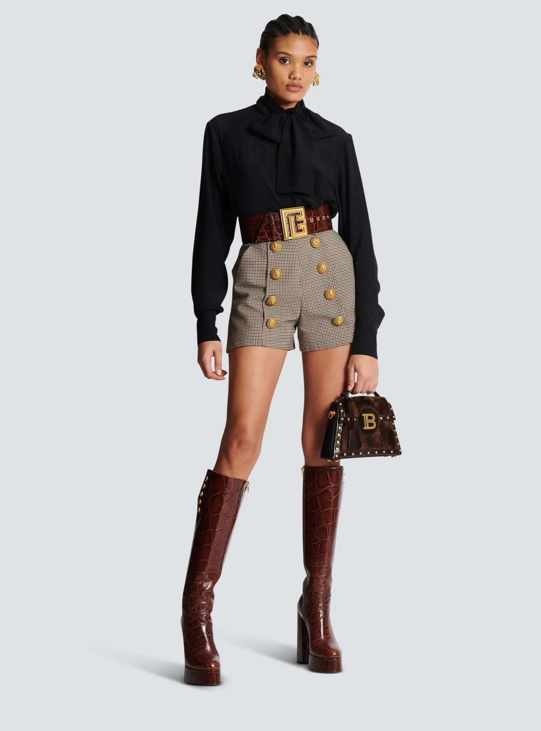 Women Balmain Crepe Shirt With Bow Collar
