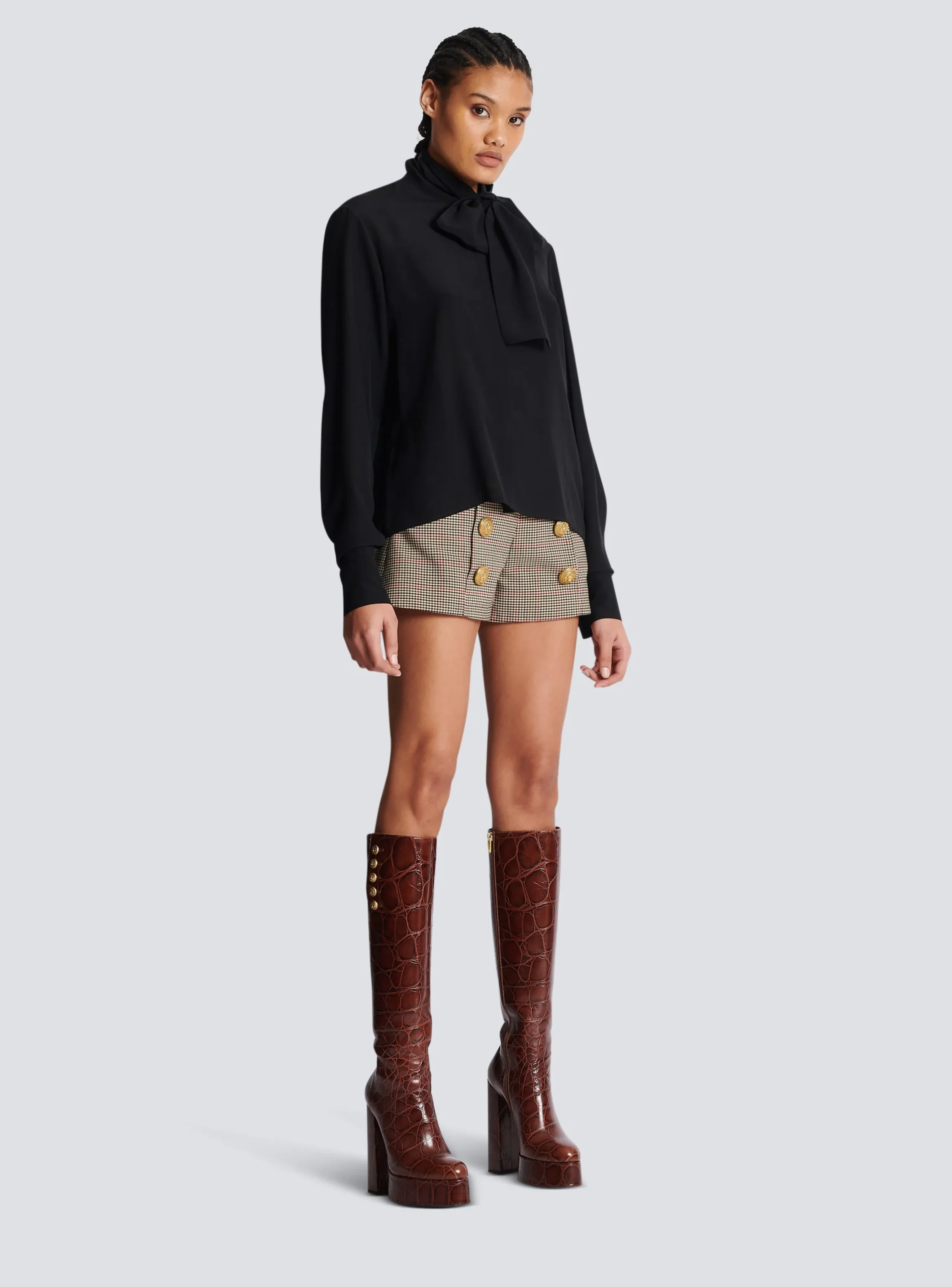 Women Balmain Crepe Shirt With Bow Collar