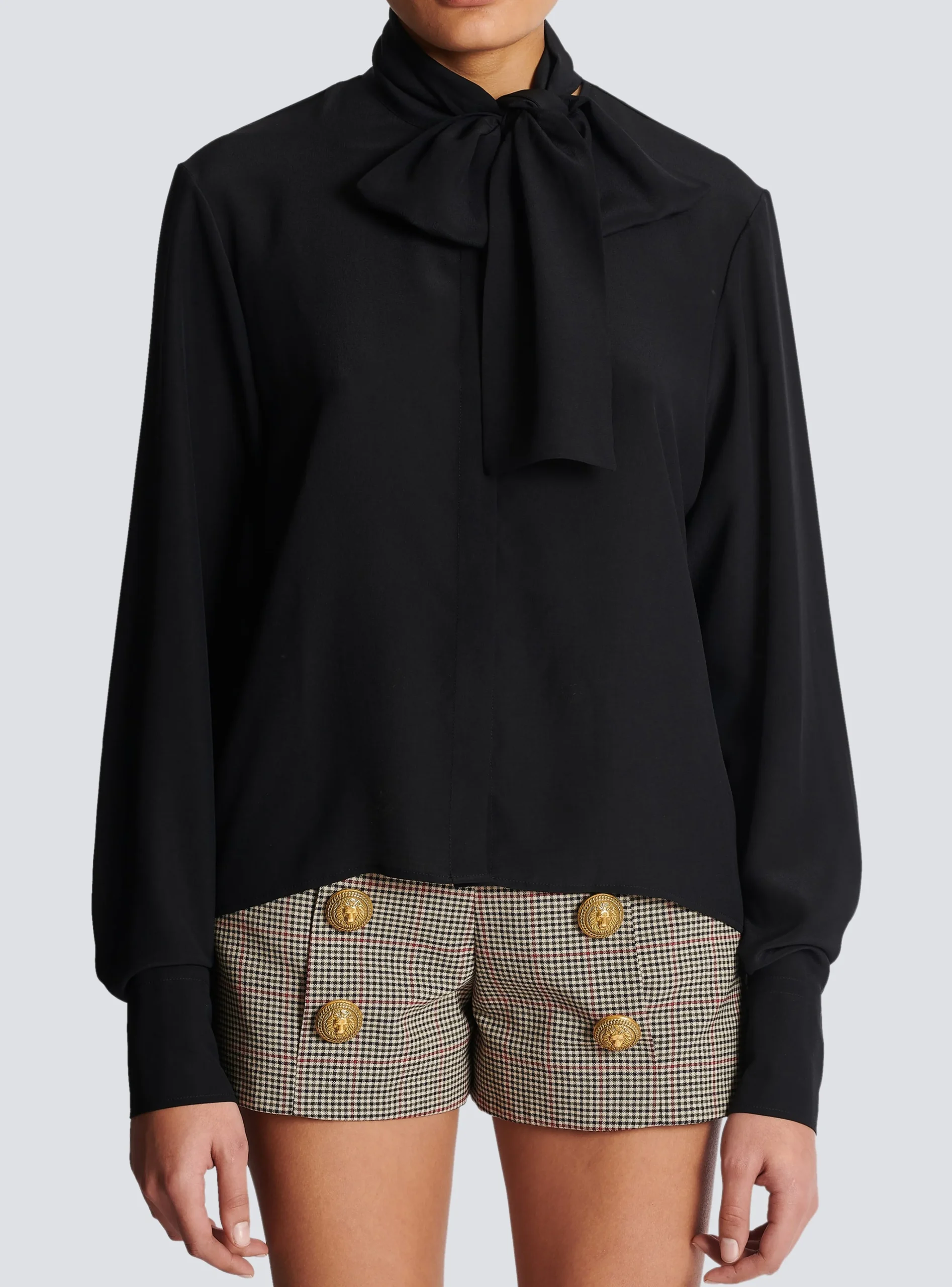 Women Balmain Crepe Shirt With Bow Collar