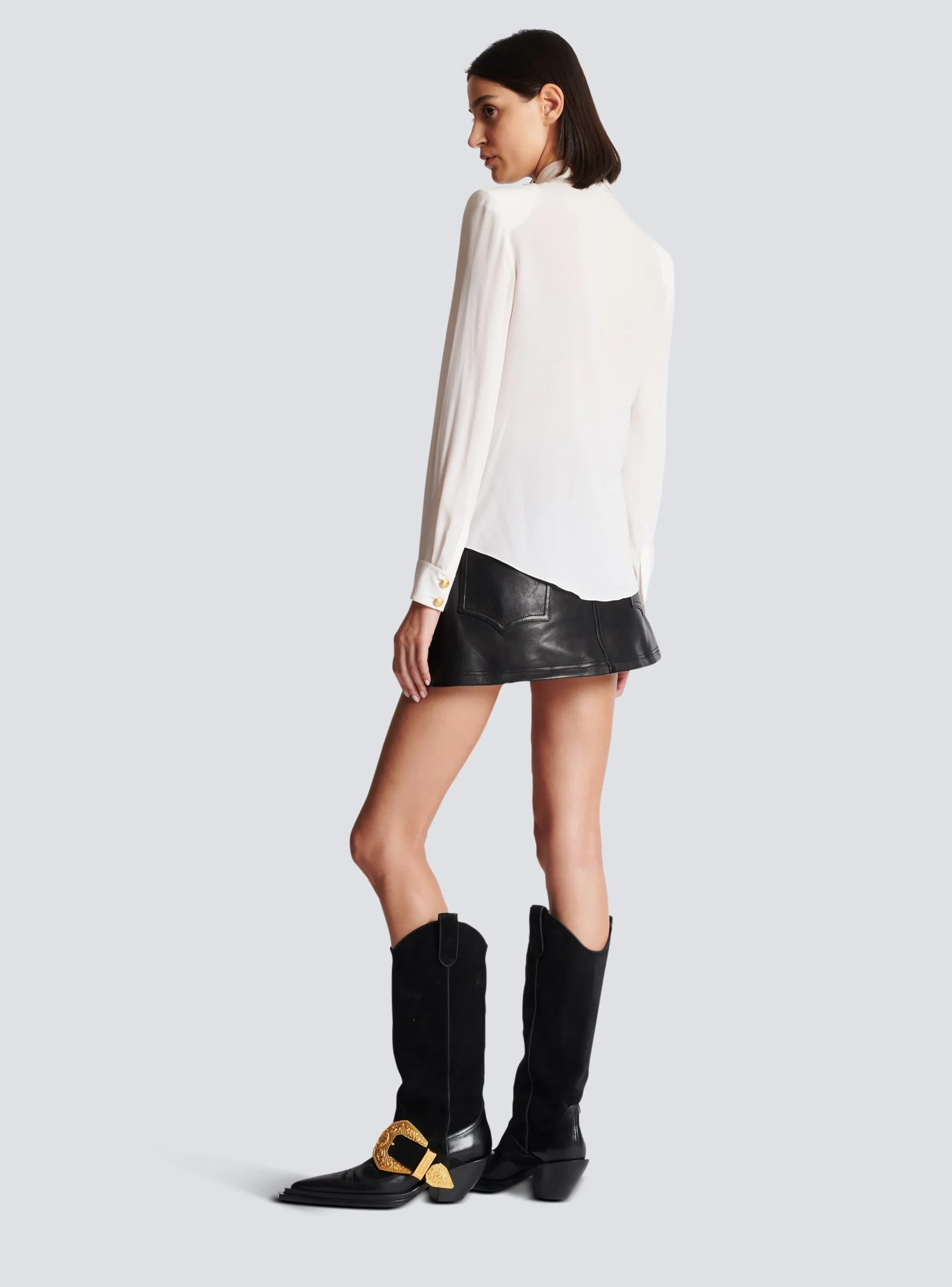 Women Balmain Crepe Shirt With Golden Buttons