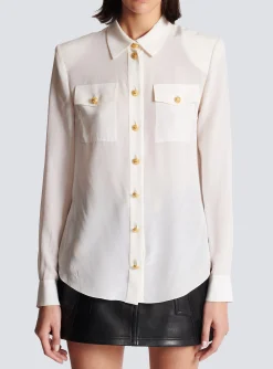 Women Balmain Crepe Shirt With Golden Buttons
