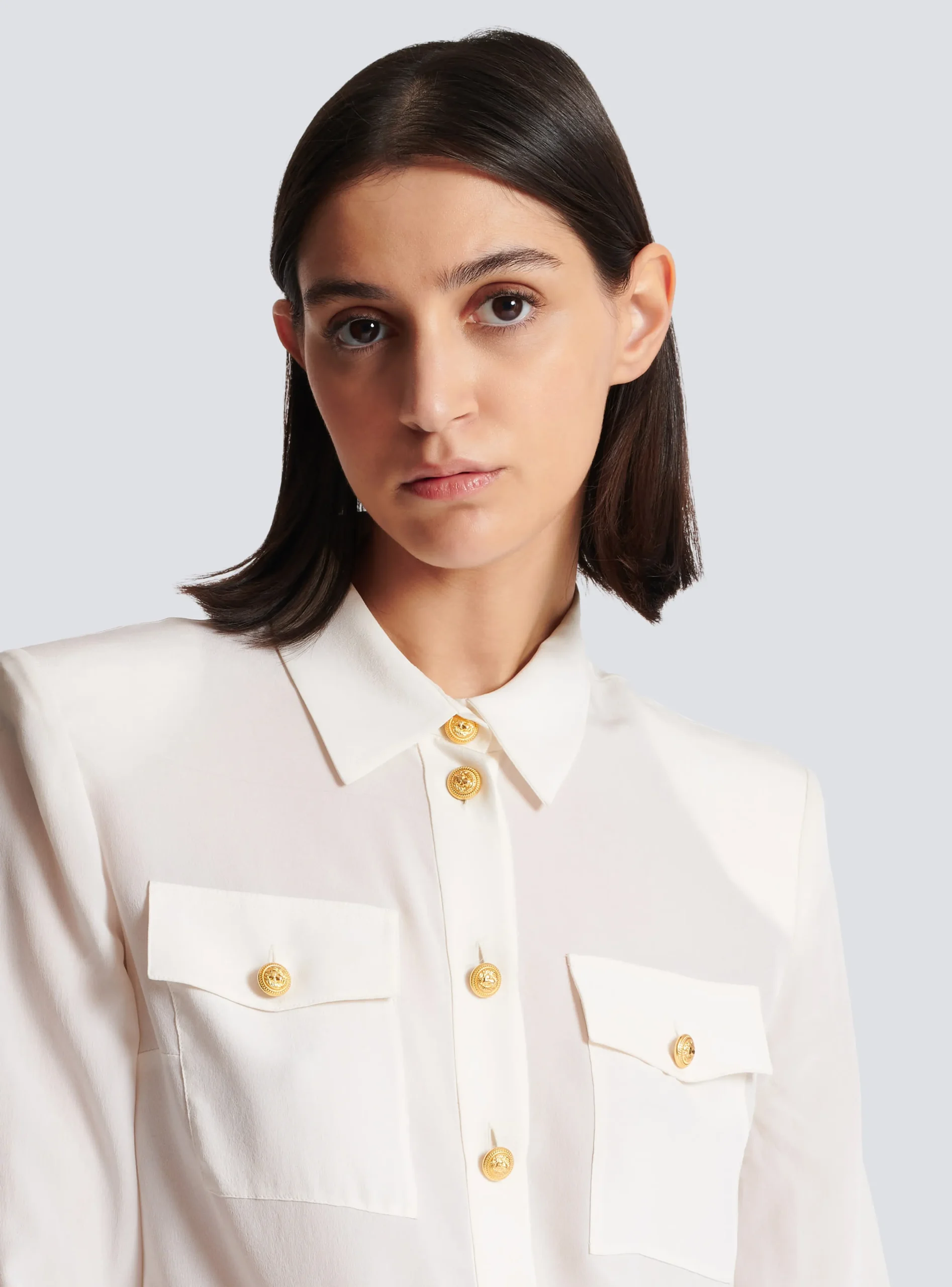 Women Balmain Crepe Shirt With Golden Buttons