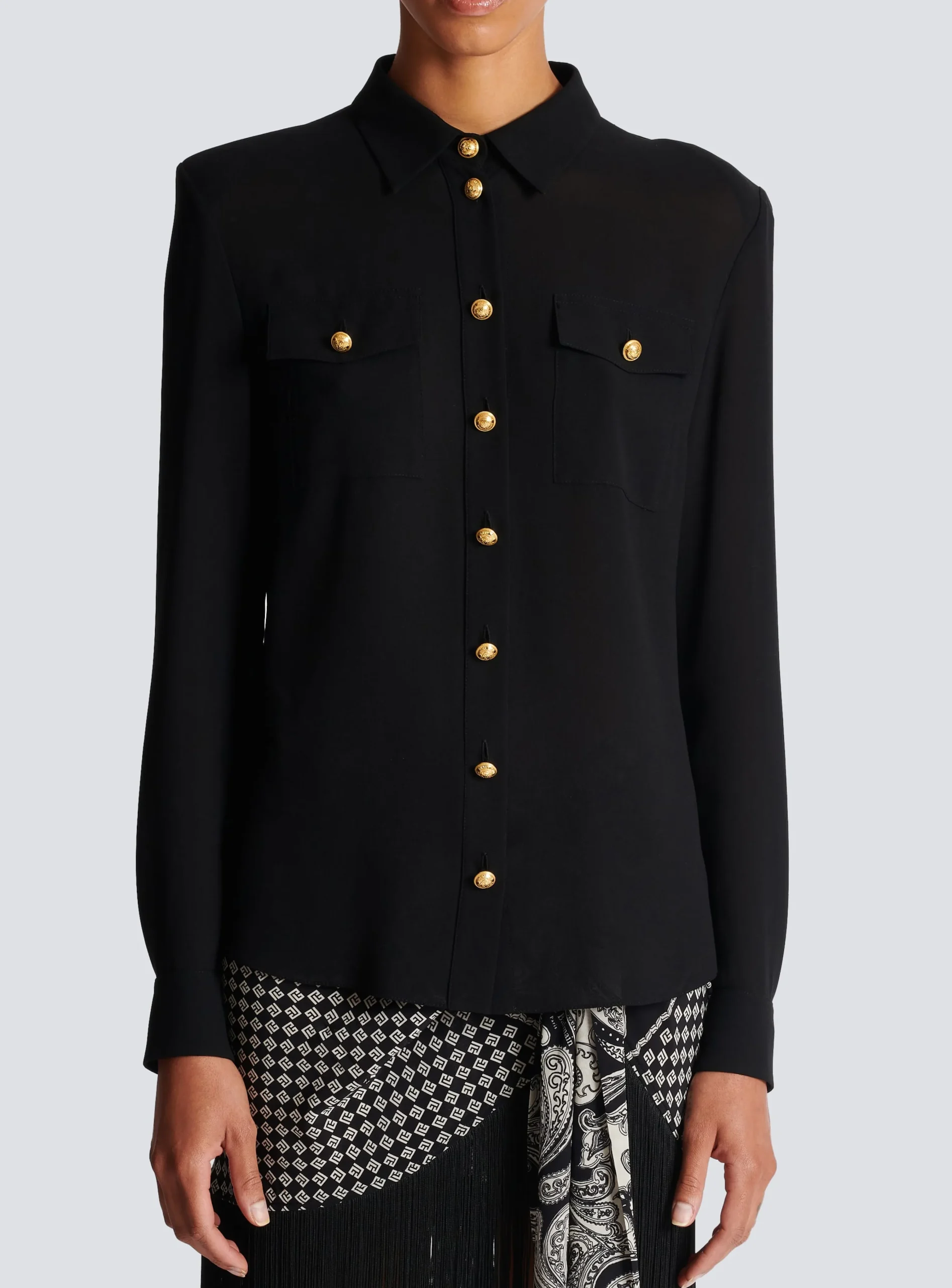 Women Balmain Crepe Shirt With Golden Buttons