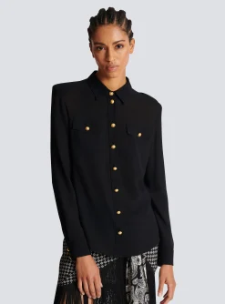 Women Balmain Crepe Shirt With Golden Buttons