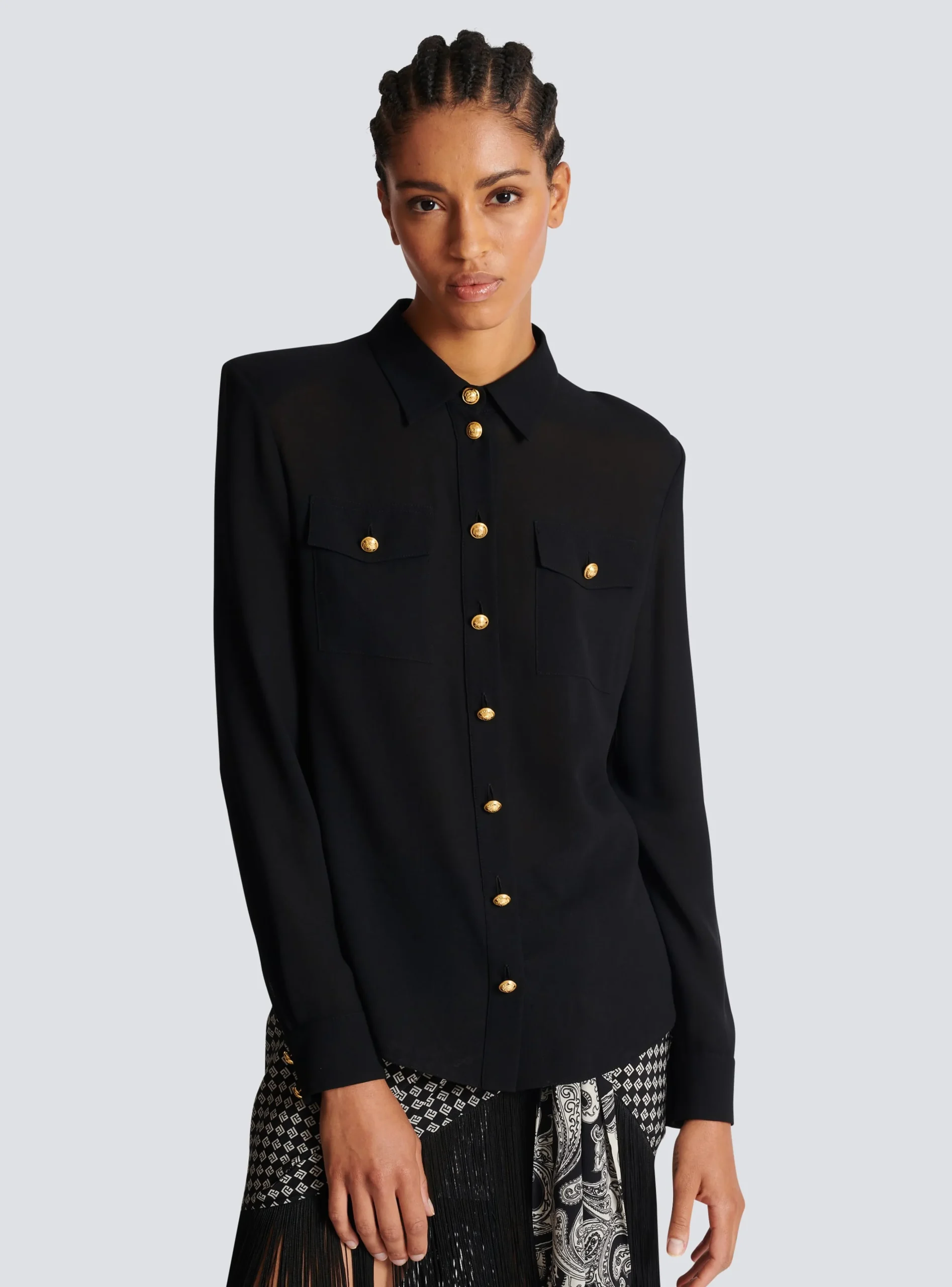 Women Balmain Crepe Shirt With Golden Buttons