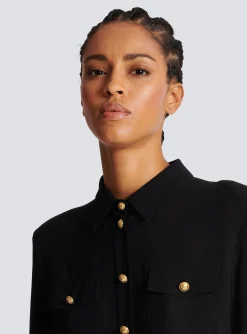 Women Balmain Crepe Shirt With Golden Buttons