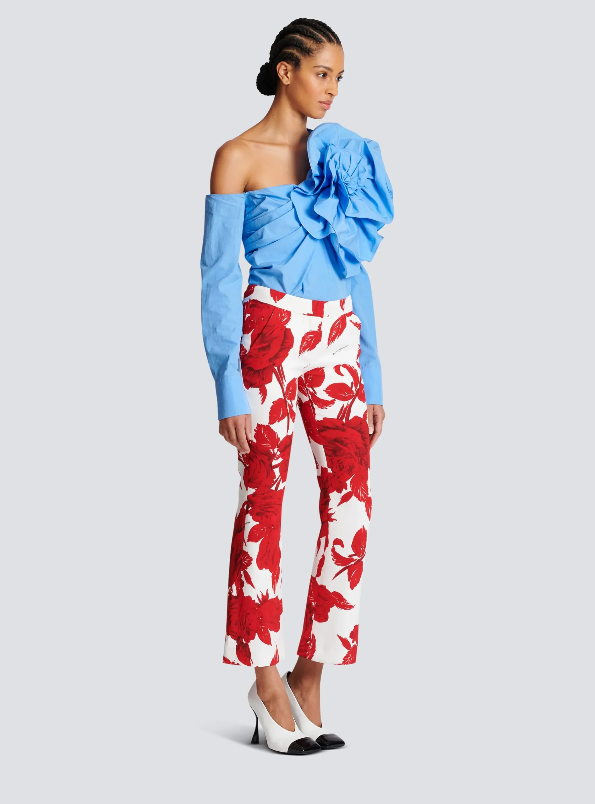 Women Balmain Crepe Trousers With Roses Print