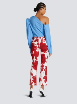 Women Balmain Crepe Trousers With Roses Print