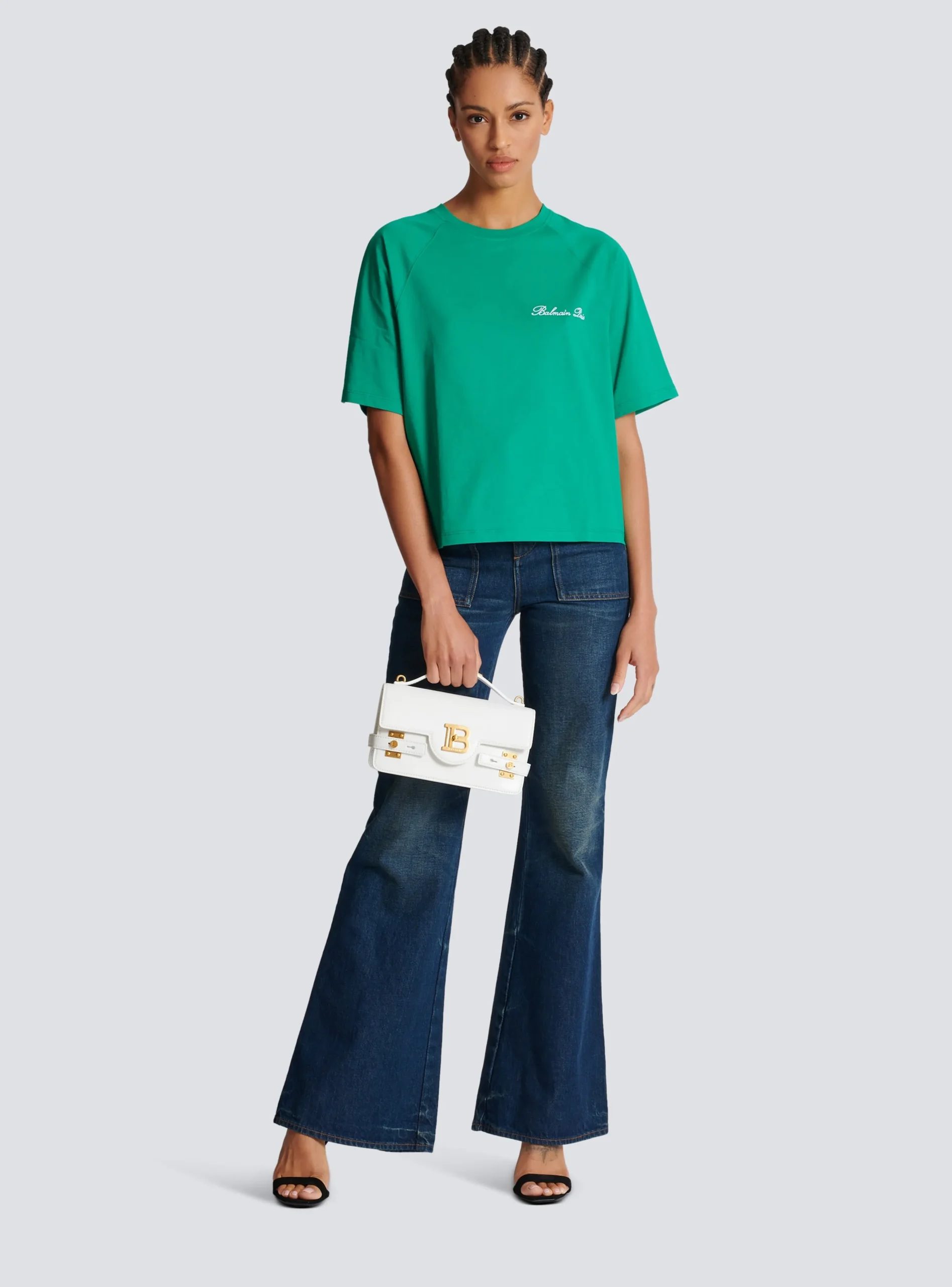 Women Balmain Cropped Signature T-shirt