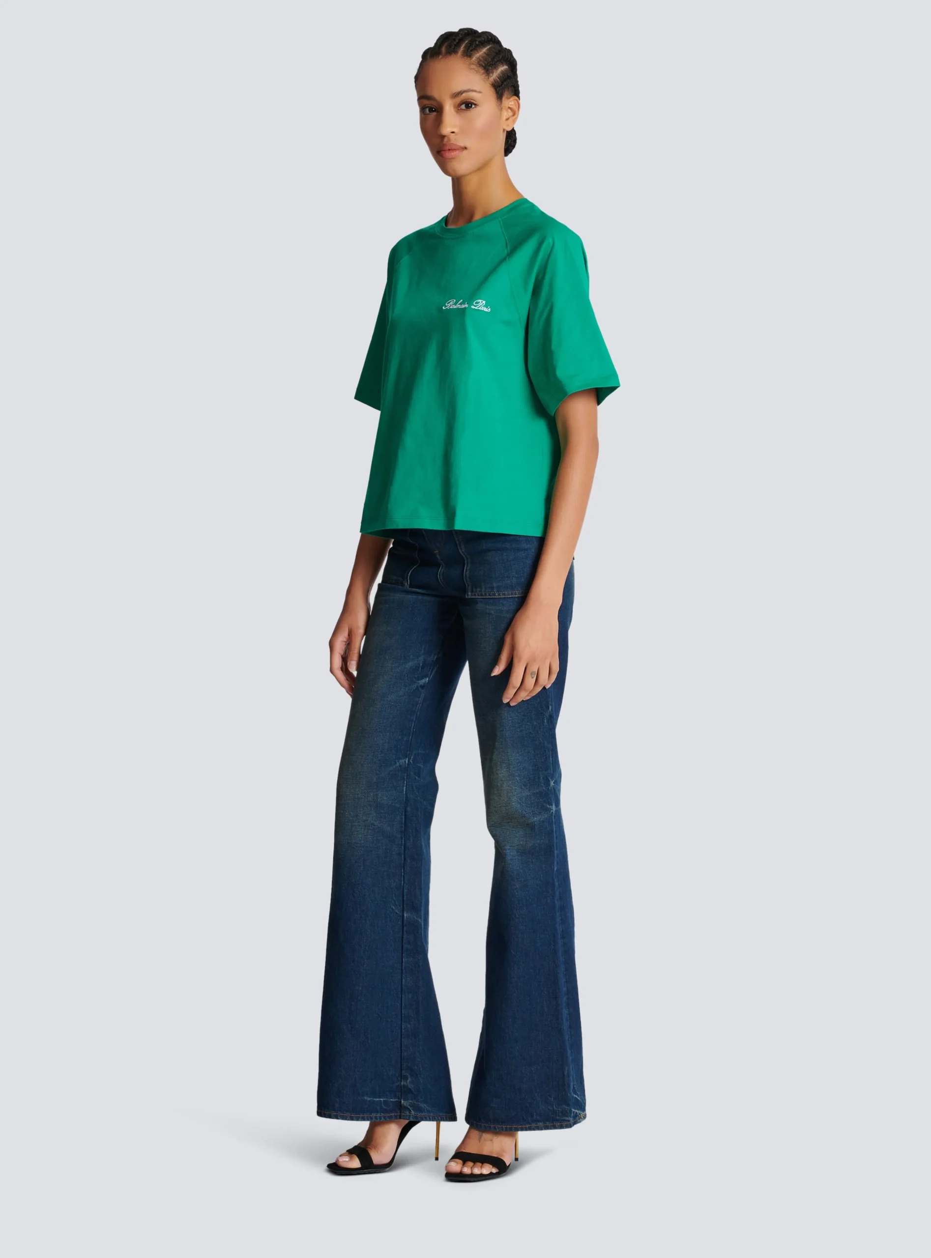 Women Balmain Cropped Signature T-shirt