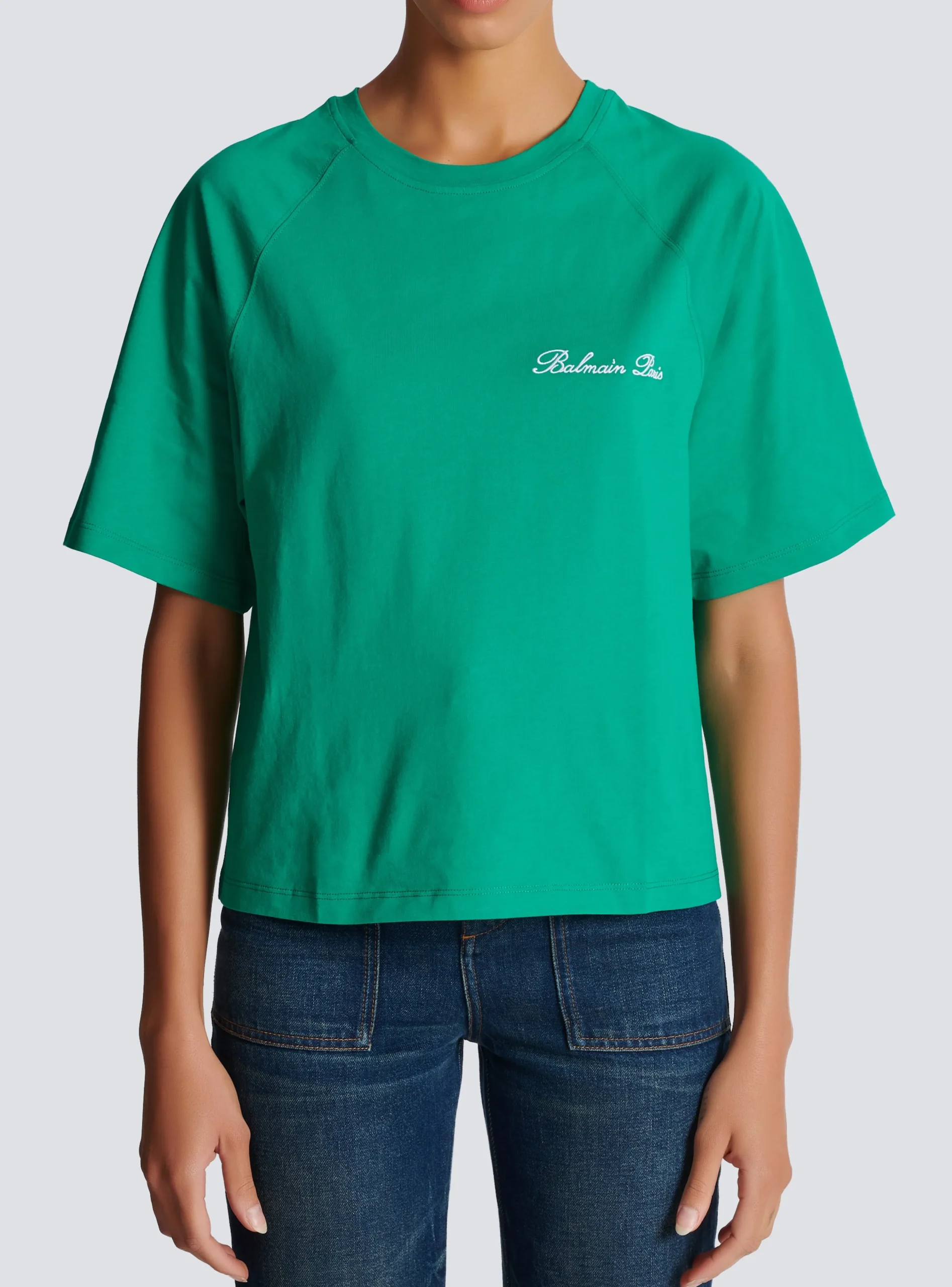 Women Balmain Cropped Signature T-shirt