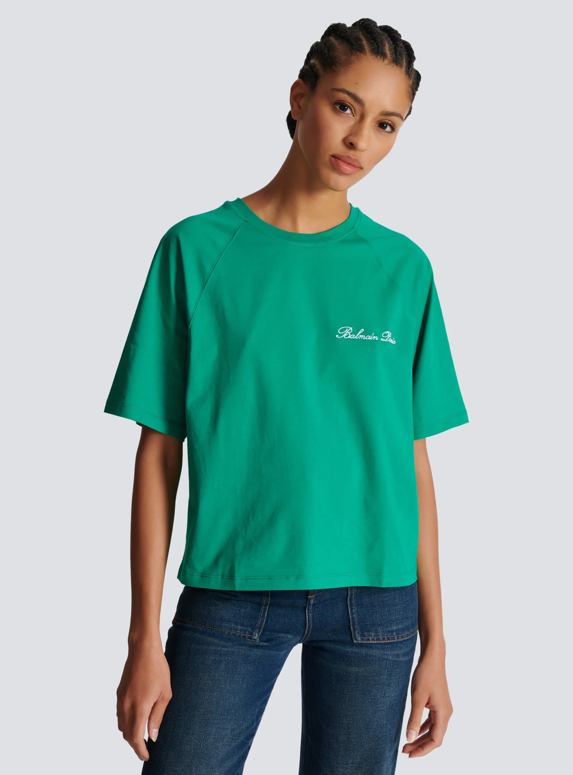 Women Balmain Cropped Signature T-shirt