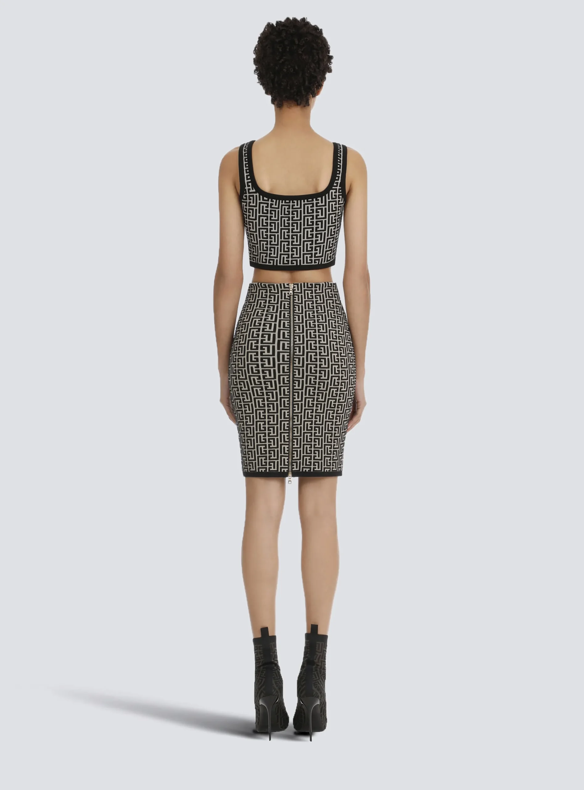 Women Balmain Cropped Bicolor Jacquard Sports Bra Top With Monogram