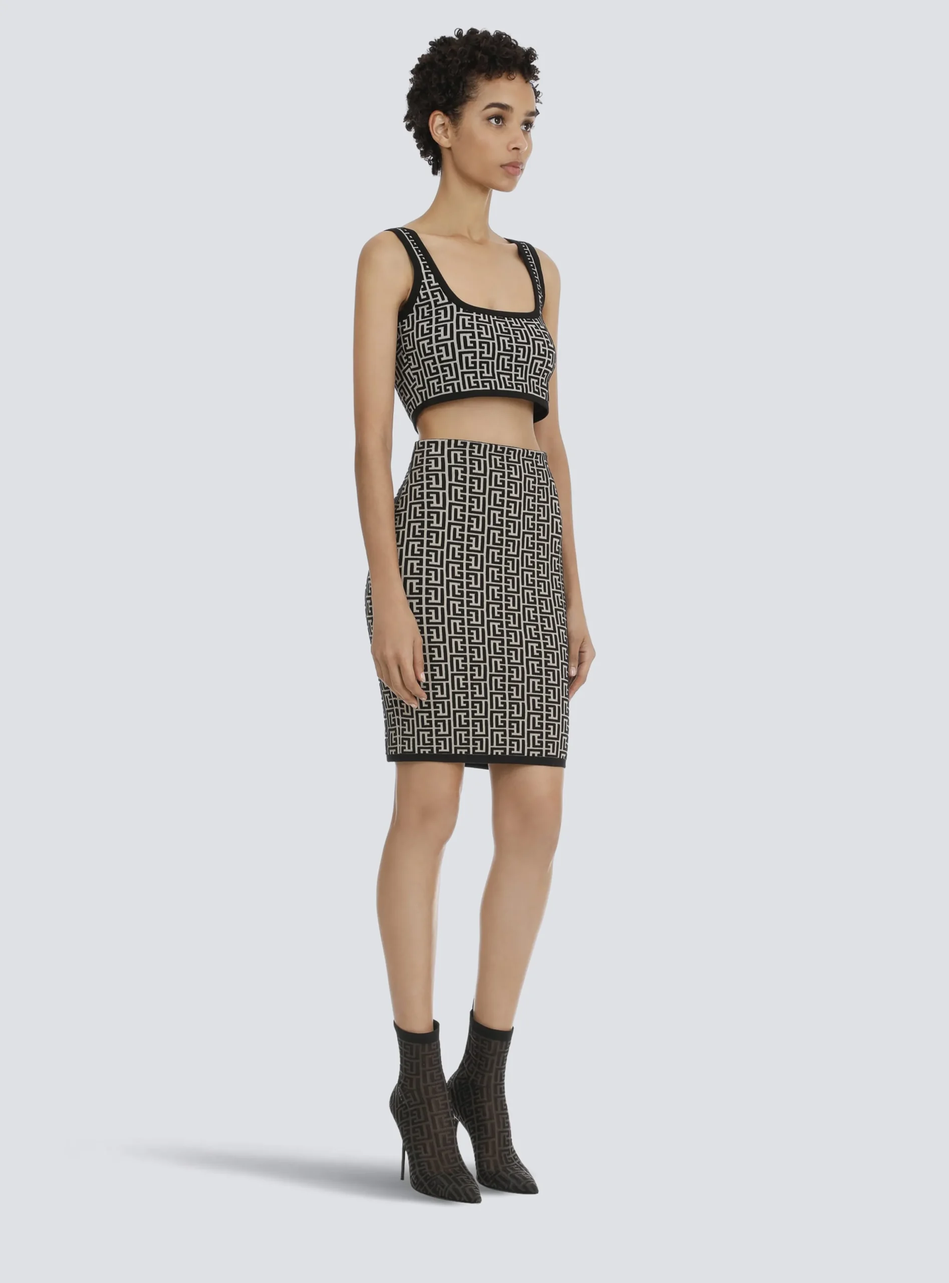 Women Balmain Cropped Bicolor Jacquard Sports Bra Top With Monogram