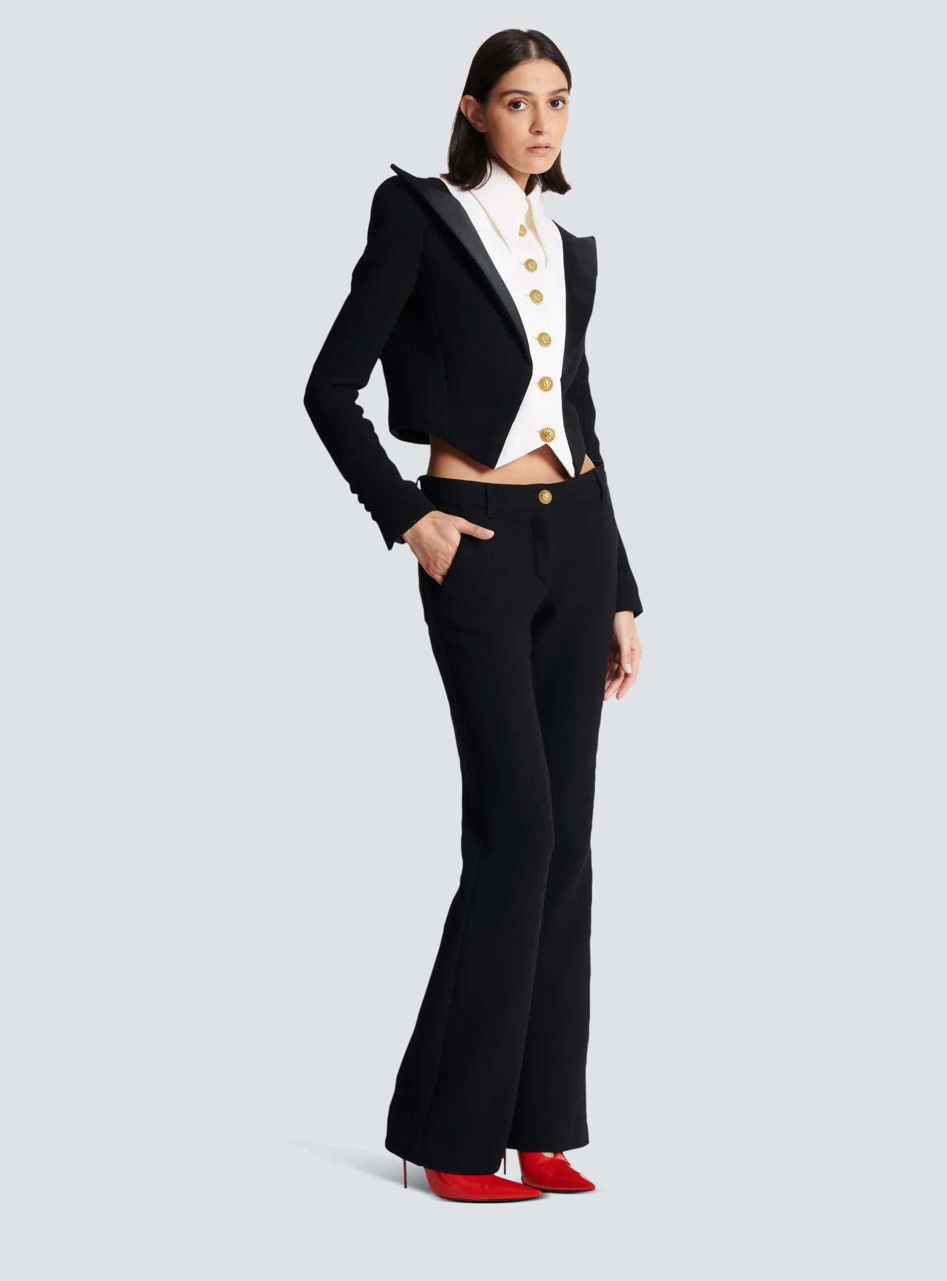 Women Balmain Cropped 6-button Crepe Jacket