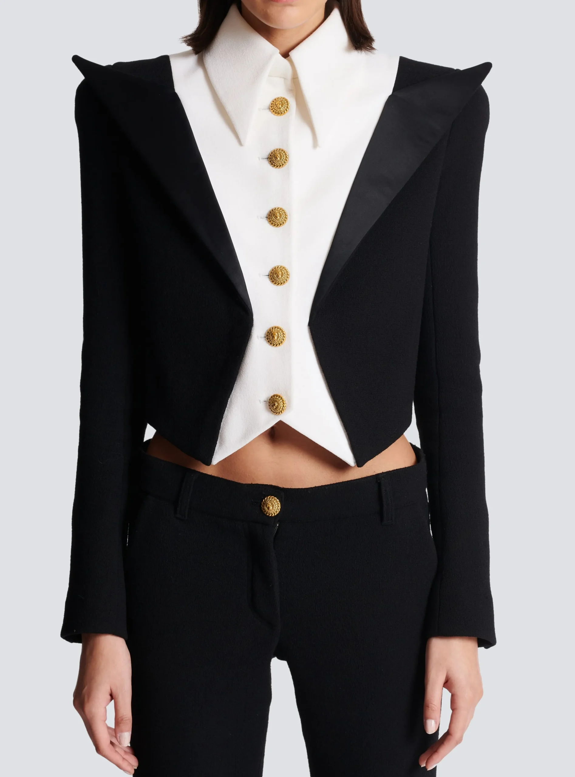 Women Balmain Cropped 6-button Crepe Jacket