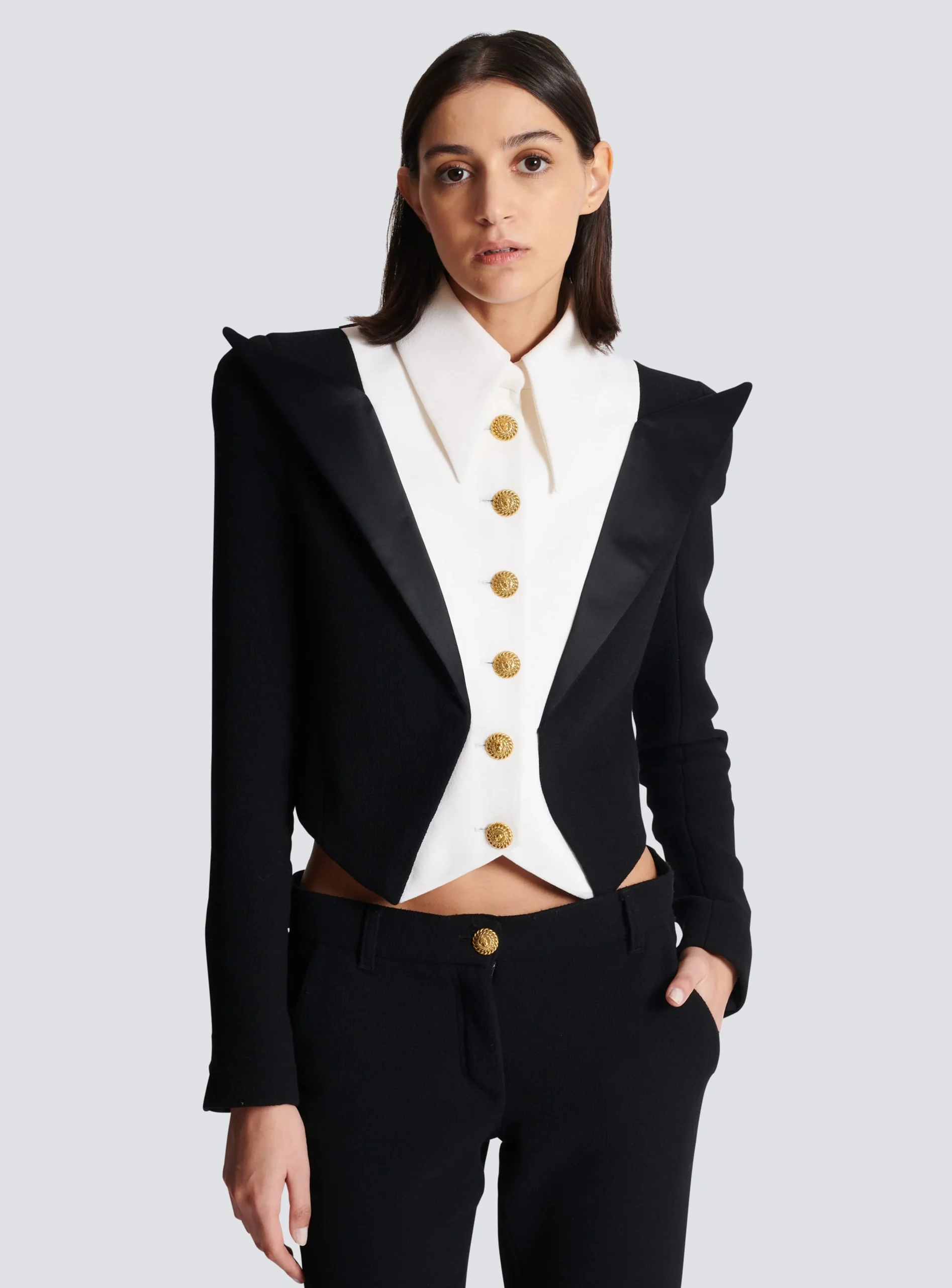 Women Balmain Cropped 6-button Crepe Jacket