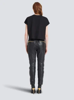Women Balmain Cropped Cotton T-shirt With Small Embroidered Logo