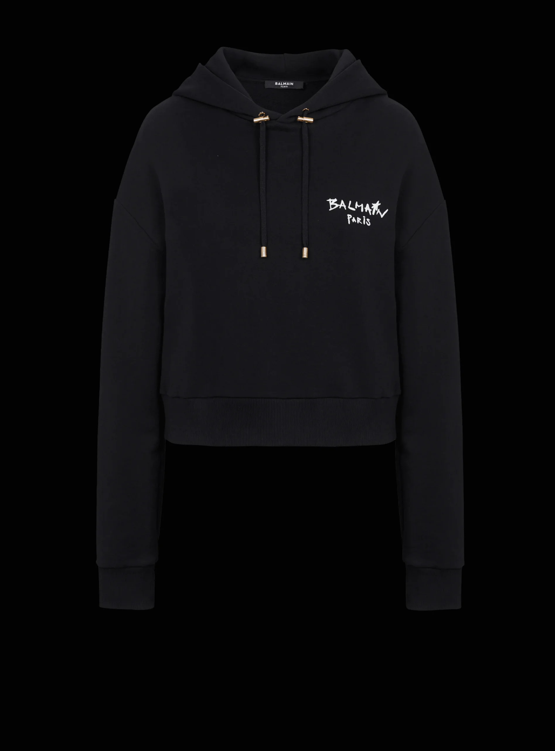 Women Balmain Cropped Eco-design Cotton Sweatshirt With Flocked Graffiti Logo