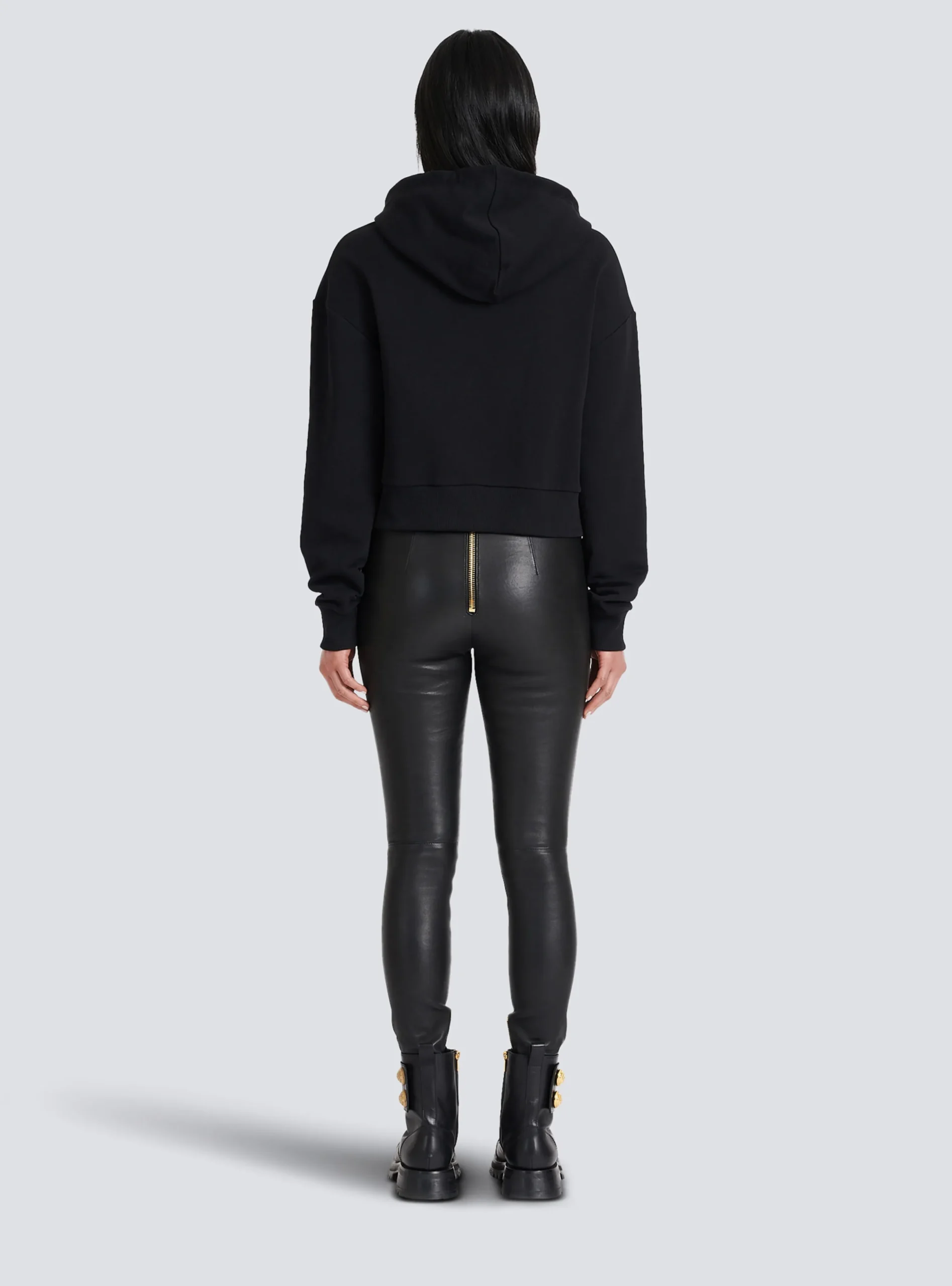 Women Balmain Cropped Eco-design Cotton Sweatshirt With Flocked Graffiti Logo