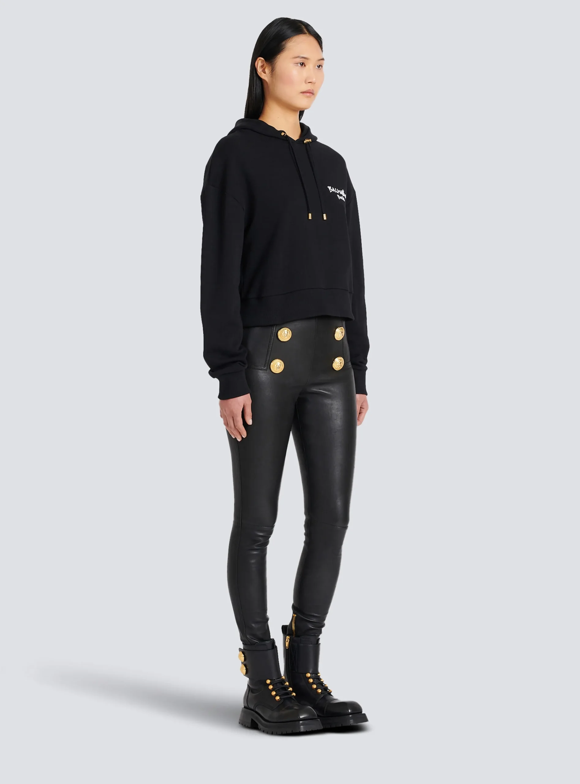 Women Balmain Cropped Eco-design Cotton Sweatshirt With Flocked Graffiti Logo