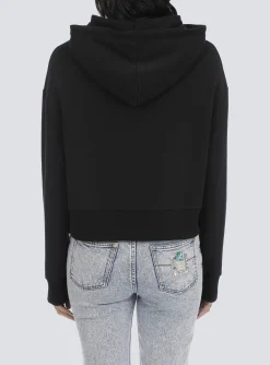 Women Balmain Cropped Eco-designed Cotton Sweatshirt With Rhinestone Logo