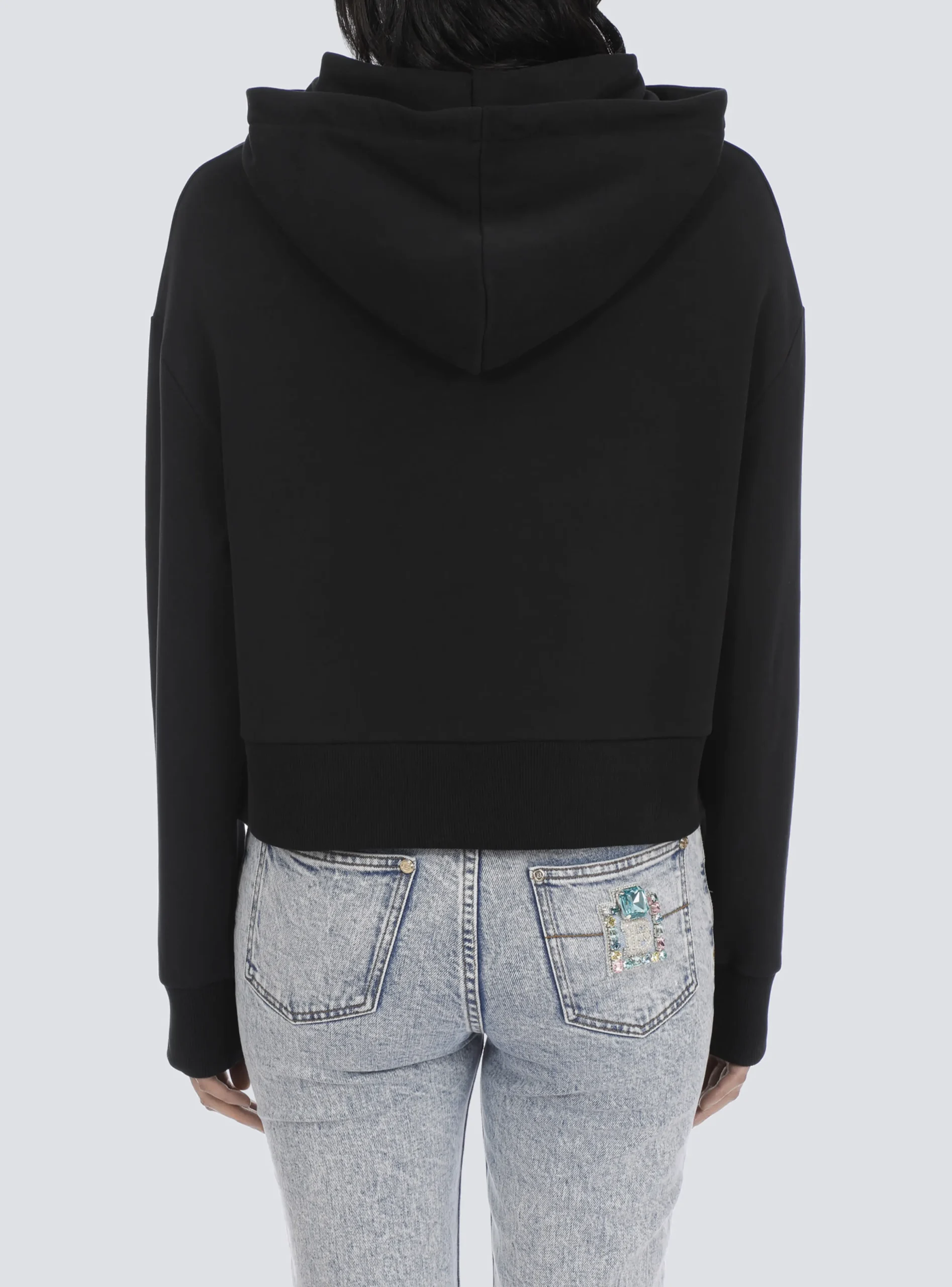 Women Balmain Cropped Eco-designed Cotton Sweatshirt With Rhinestone Logo
